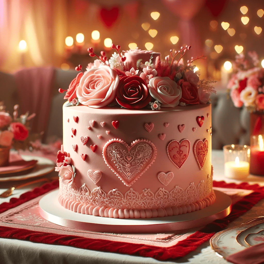 کیک قلبی صورتی برای ولنتاین